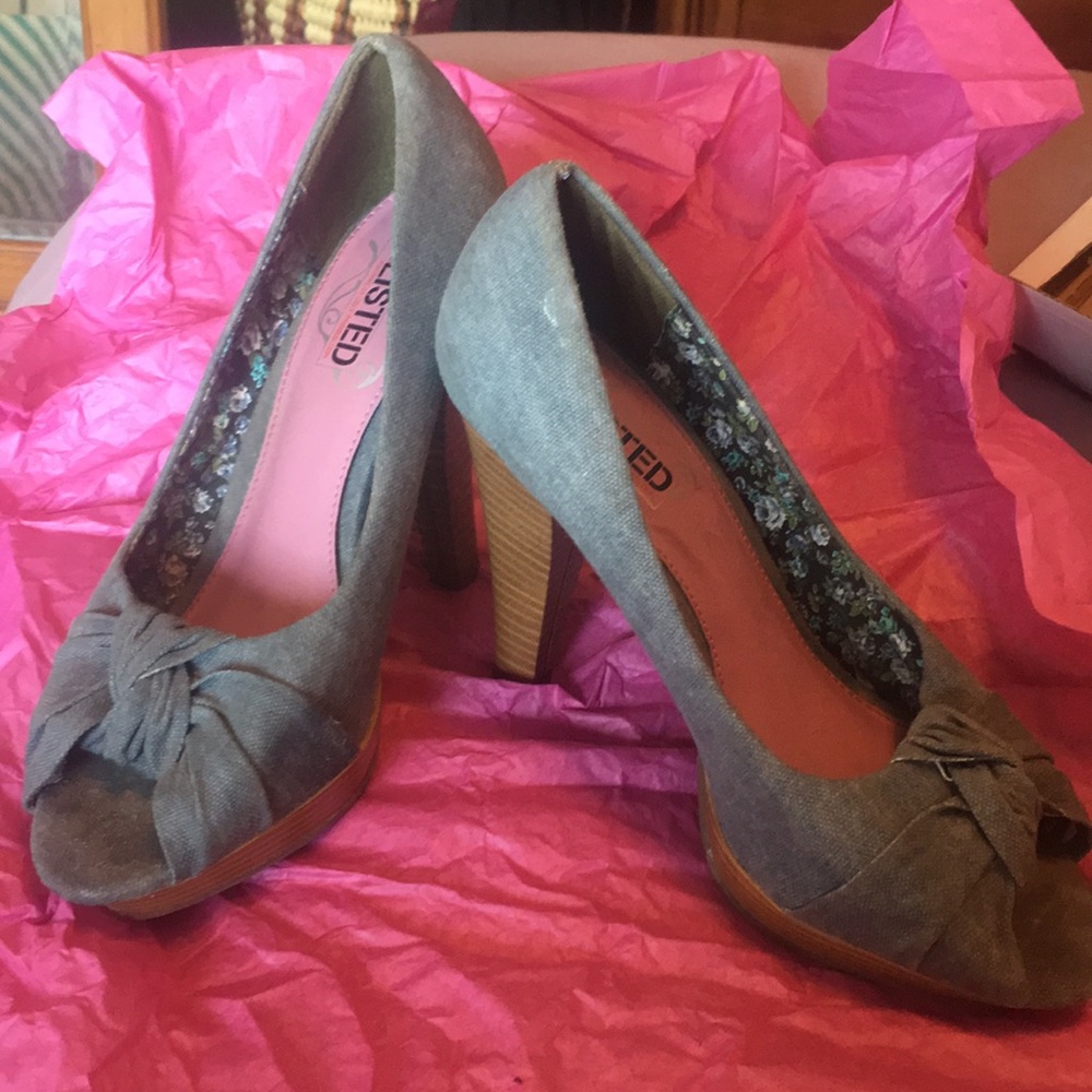 Unlisted Denim Peep Toe Heels